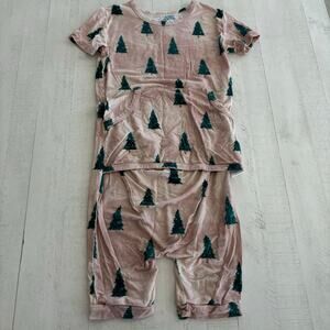 Ready Set Romper Bamboo Pine Fir Tree Winter Holiday Romper Size 3/4 EUC